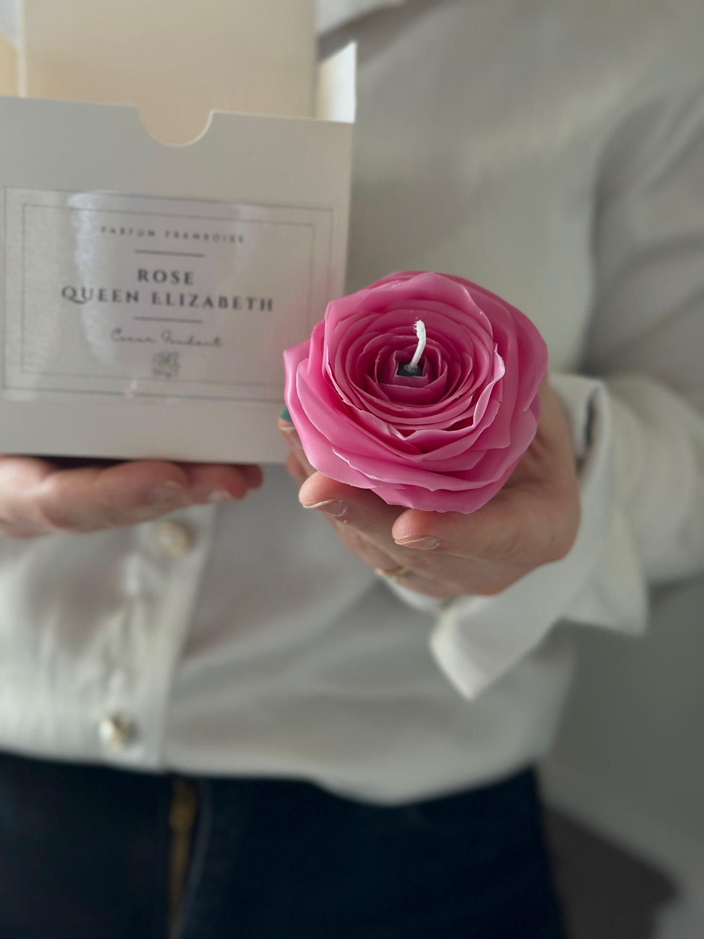 Bougie fleurie Rose Queen Elizabeth parfum au choix